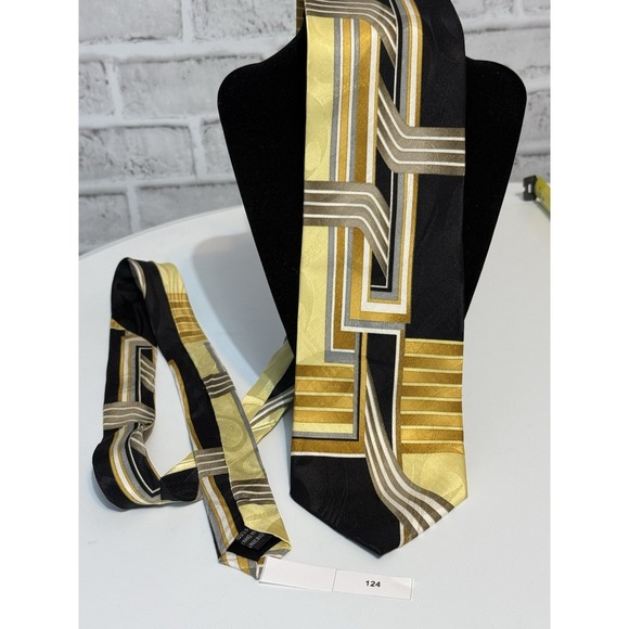 Dino Bassi Other - Dino Bassi Vintage Silk Tie Geometric Art Deco Gold Black Yellow 90s Y2K Korea